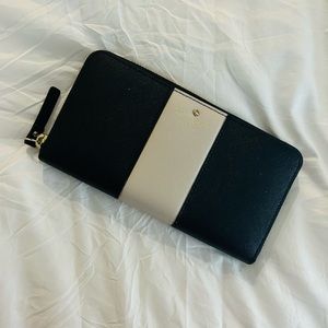 Kate Spade Long Wallet Cedar Street Racing Strip Black x Beige